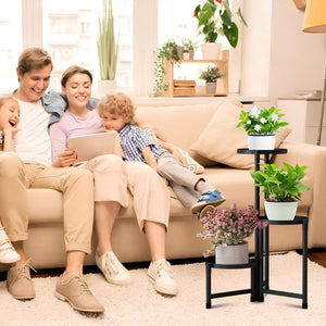 Herqona - 3 Tier Foldable Plant Stand Indoor & Outdoor with Removable Trays - Black