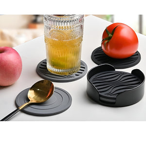 Pruchef  - 6 Pcs Silicone Coasters Set With Holder For Drink Cup Barware - Grey