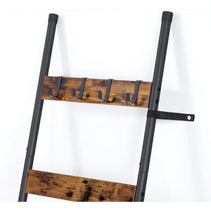 Pract Pack - 160x44 cm Iron Towel Ladder Rack with 4 Shelves & Hooks - Brown