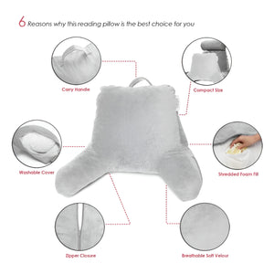 Pract Pack - 15cm Soft Fabric Plush Reading Pillow with Arms and Back Support - Grey