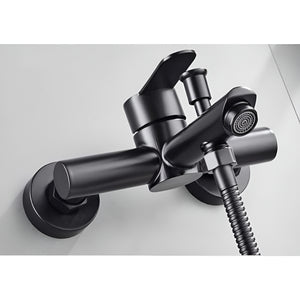 Herqona - Wall Mount Bathroom Faucet Set with Shower Head & Hose - Matte Black