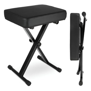 Pract Pack - 3 Height Adjustable Folding Leather Musician Bench with Iron Frame - Black