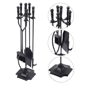 Herqona - 5 Pcs  Fireside Fireplace Tool Set with Base For Home  - Black