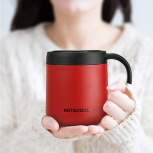 Pruchef -  350ml Insulated Stainless Steel Thermal Travel Mug with Handle & Lid - Red