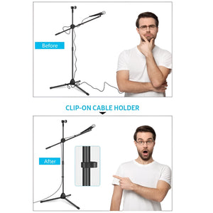 GajToys - 150cm Foldable Aluminum Mic Stand With Boom Arm & Non Slip Legs - Black