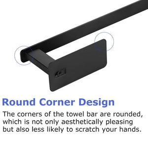 SuaTools - 40cm Stainless Steel Adhesive Wall Mounted Towel Rail Holder - Black