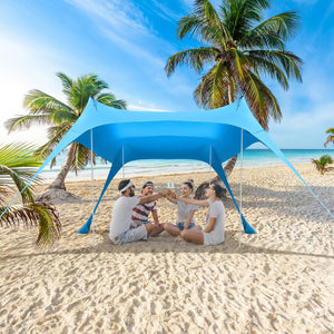 Herqona - Beach Tent Sun Shelter Tent For 4 Persons With Accessories150cm - Sky Blue