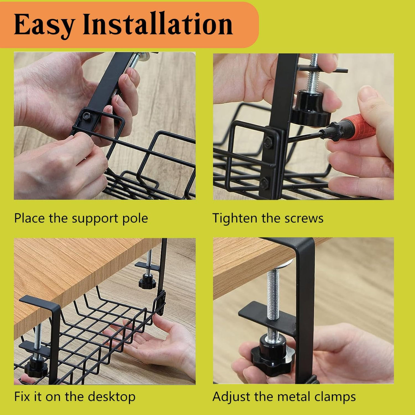 Cable Management Rack Table Pract Pack - Under Desk Cable Management Organizer Rack 40cm - Black ...