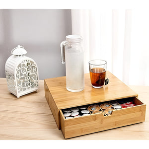 Pruchef - Wood Coffee Pod Drawer with 6 Compartments & Adjustable Partitions - Brown