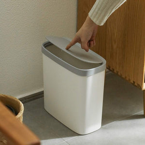 Pruchef - 10L Rectangular & Slim Push Type Dust Bin with Lid - White