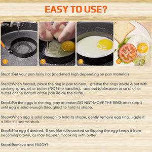 Pruchef - 6 Pcs Stainless Steel Fried Egg Mold & Pancake Rings - Black