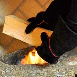 Herqona - 36cm High Quality Leather Fireproof Gloves with Forearm Protection - Black