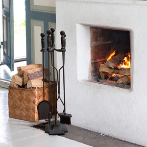 Herqona - 5 Pcs  Fireside Fireplace Tool Set with Base For Home  - Black