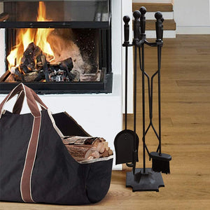 Herqona - 5 Pcs  Fireside Fireplace Tool Set with Base For Home  - Black