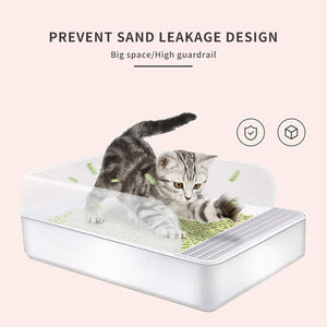 WigWagga - 41cm High Sided Semi Open Cat Litter Tray with Hanging Scoop - White