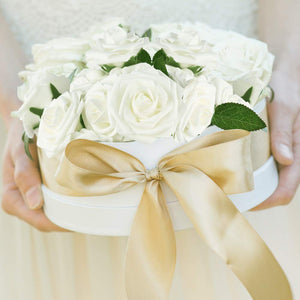 Volamor - 25 Pcs Artificial Foam Roses with Stems for Wedding & Party - Cream