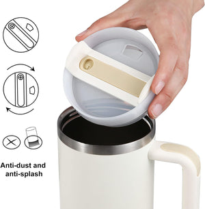 Pruchef - 1.2L Stainless Steel Tumbler with Straw & Silicone Cup - Cream