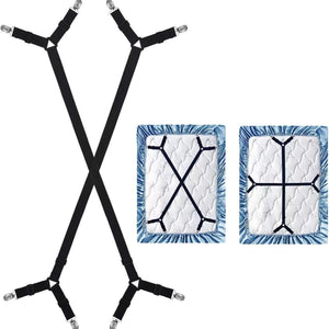 Pract Pack - 2 Pcs Fitted Bed Sheet Holder & Straps Clips Fasteners - Black