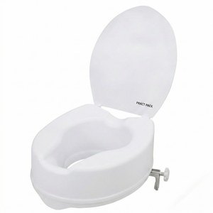 PRACT PACK - 40cm Raised Comfortable Toilet Seat with Lid & Safe Lock - White