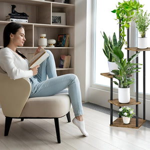 Herqona - 5 Tier Corner Plant Stand with Metal Frame & MDF Shelves - Brown