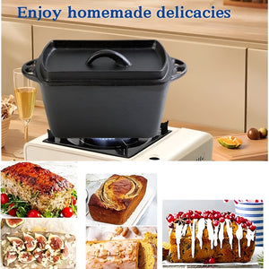 Pruchef - 27x12.5x11cm Pre Seasoned Cast Iron Bread Pot with Lid – Black