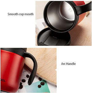 Pruchef -  350ml Insulated Stainless Steel Thermal Travel Mug with Handle & Lid - Red