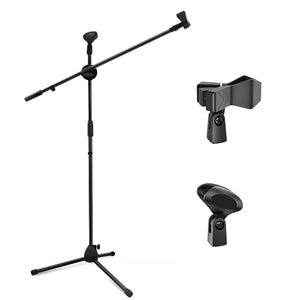 GajToys - 150cm Foldable Aluminum Mic Stand With Boom Arm & Non Slip Legs - Black