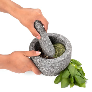 Pruchef - 15x10cm Stone Granite Mortar & Pestle Set for Kitchen - Grey