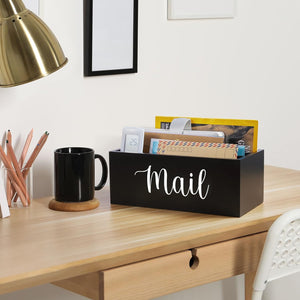 Nerdy Admin - 28 cm Wood Mail Holder Desktop Organizer with 4 Slots - Black