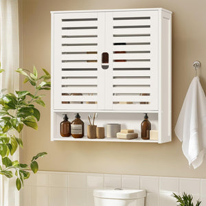 Pract Pack  - 38cm Bamboo Wall Mount Bathroom Cabinet with Adjustable Shelves - White