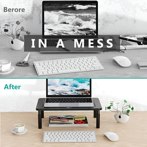 Nerdy Admin - 37×23.3 cm Adjustable Iron Monitor Riser with Mesh Ventilation - Black