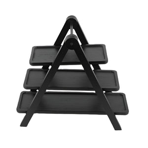 Pruchef - 3 Tier Paulownia Wood Decorative Tray Stand & Serving Platter - Black