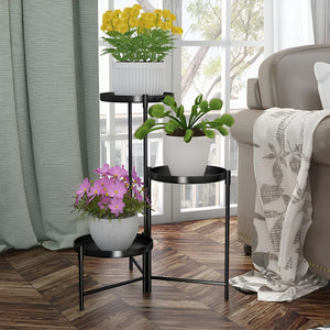 Herqona - 3 Tier Foldable Plant Stand Indoor & Outdoor with Removable Trays - Black