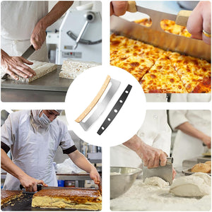 Pruchef - 35 cm Stainless Steel Pizza Cutter with Double Wooden Grip Handle - Silver