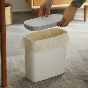 Pruchef - 10L Rectangular & Slim Push Type Dust Bin with Lid - White