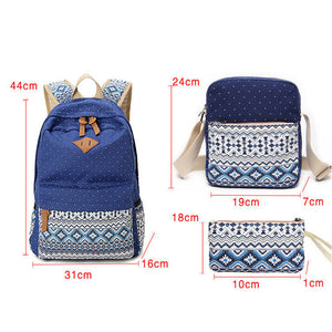 Volamor - 3 Pcs Printing Fashion Backpack for Teens & Girls - Navy Blue