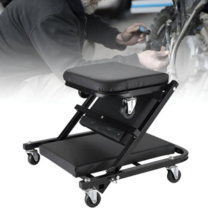 Herqona - 42cm Foldable Z Shape Metal Frame Mechanic Garage Creeper Stool - Black