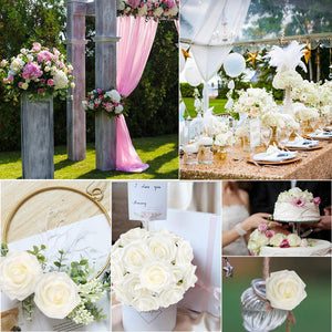 Volamor - 25 Pcs Artificial Foam Roses with Stems for Wedding & Party - Cream