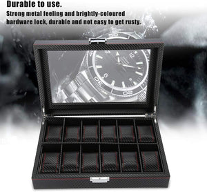 Pract Pack - 12 Slots Carbon Fibre Watches Storage Case and Display Box - Black