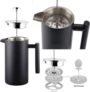 Pruchef - Double Wall Stainless Steel Coffee French Press Coffee Maker - Black