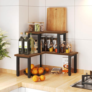 Pruchef - 2 Tier Kitchen Countertop Organizer Corner Shelf – Rustic Brown