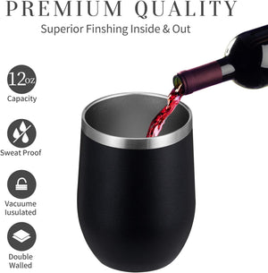 Pruchef - 2 Pcs Wine Tumbler Double Wall Vacuum Stainless Steel Travel Mug - Black