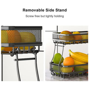 Pract Pack - 2 Tier Carbon Steel Mesh Wire Fruit Basket Multifunctional Storage - Black