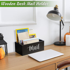 Nerdy Admin - 28 cm Wood Mail Holder Desktop Organizer with 4 Slots - Black