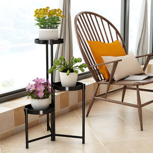 Herqona - 3 Tier Foldable Plant Stand Indoor & Outdoor with Removable Trays - Black