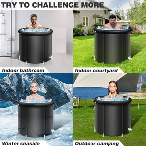 Herqona - Cold Plung Ice Bath Tub PVC Portable Cold Water Bathtub 85cm - Black