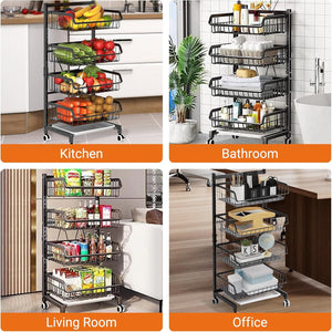 Pruchef - 4 Layer Carbon Steel Kitchen Organizer Rack for Fruit & Vegetable - Black