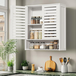 Pract Pack  - 38cm Bamboo Wall Mount Bathroom Cabinet with Adjustable Shelves - White