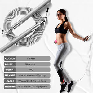 VolaFit - 3m Steel Skipping Rope for Men & Women - Silver