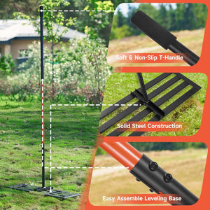 Herqona - Carbon Steel Long Handle Lawn Leveling Rake 198cm - Black